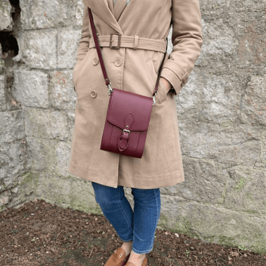 Handmade Leather Festival Phone Bag - Marsala Red - Bascora