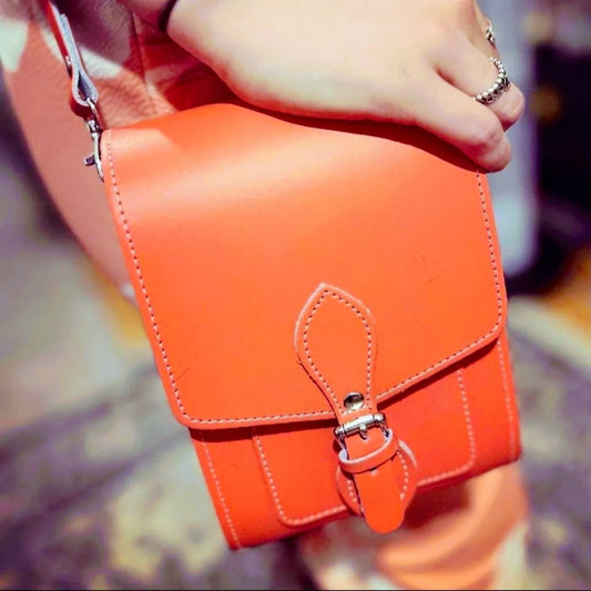 Handmade Leather Festival Phone Bag - Orange - Bascora