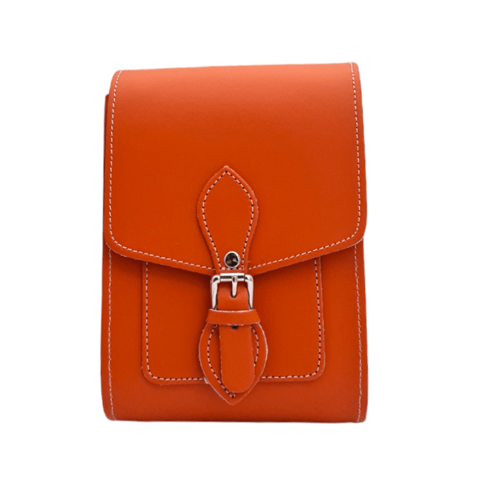 Handmade Leather Festival Phone Bag - Orange - Bascora
