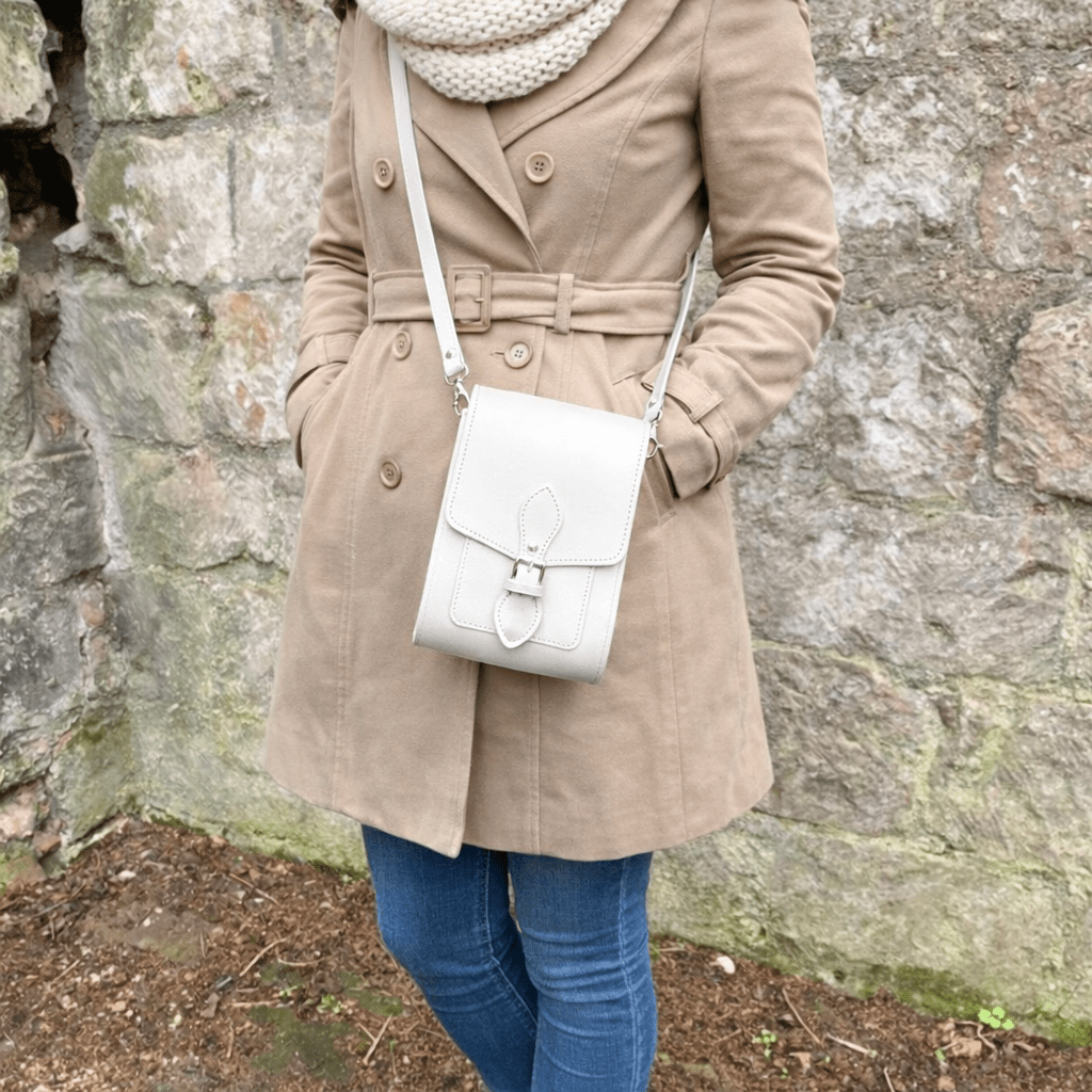 Handmade Leather Festival Phone Bag - White - Bascora