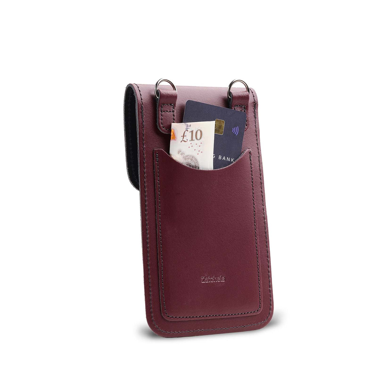 Handmade Leather Mobile Phone Pouch Plus - Marsala Red - Bascora