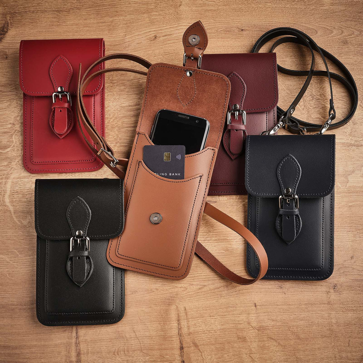 Handmade Leather Mobile Phone Pouch Plus - Marsala Red - Bascora