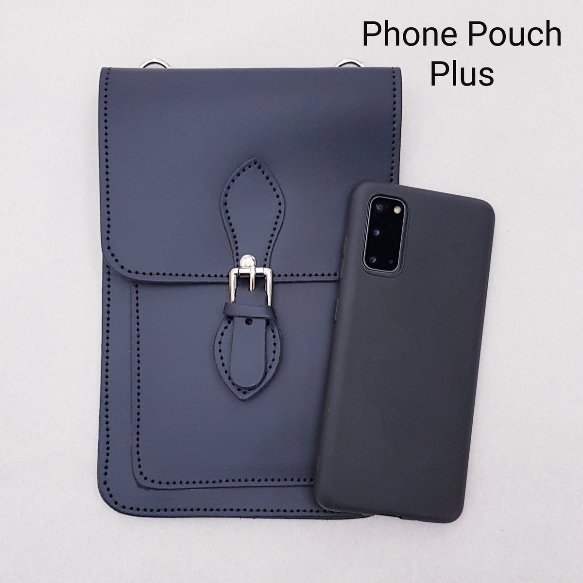 Handmade Leather Mobile Phone Pouch Plus - Navy Blue - Bascora