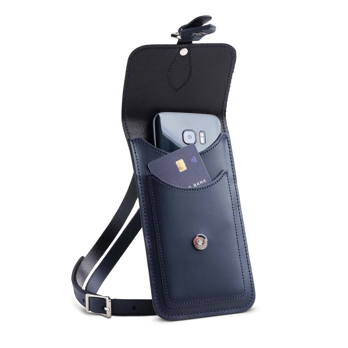 Handmade Leather Mobile Phone Pouch Plus - Navy Blue - Bascora