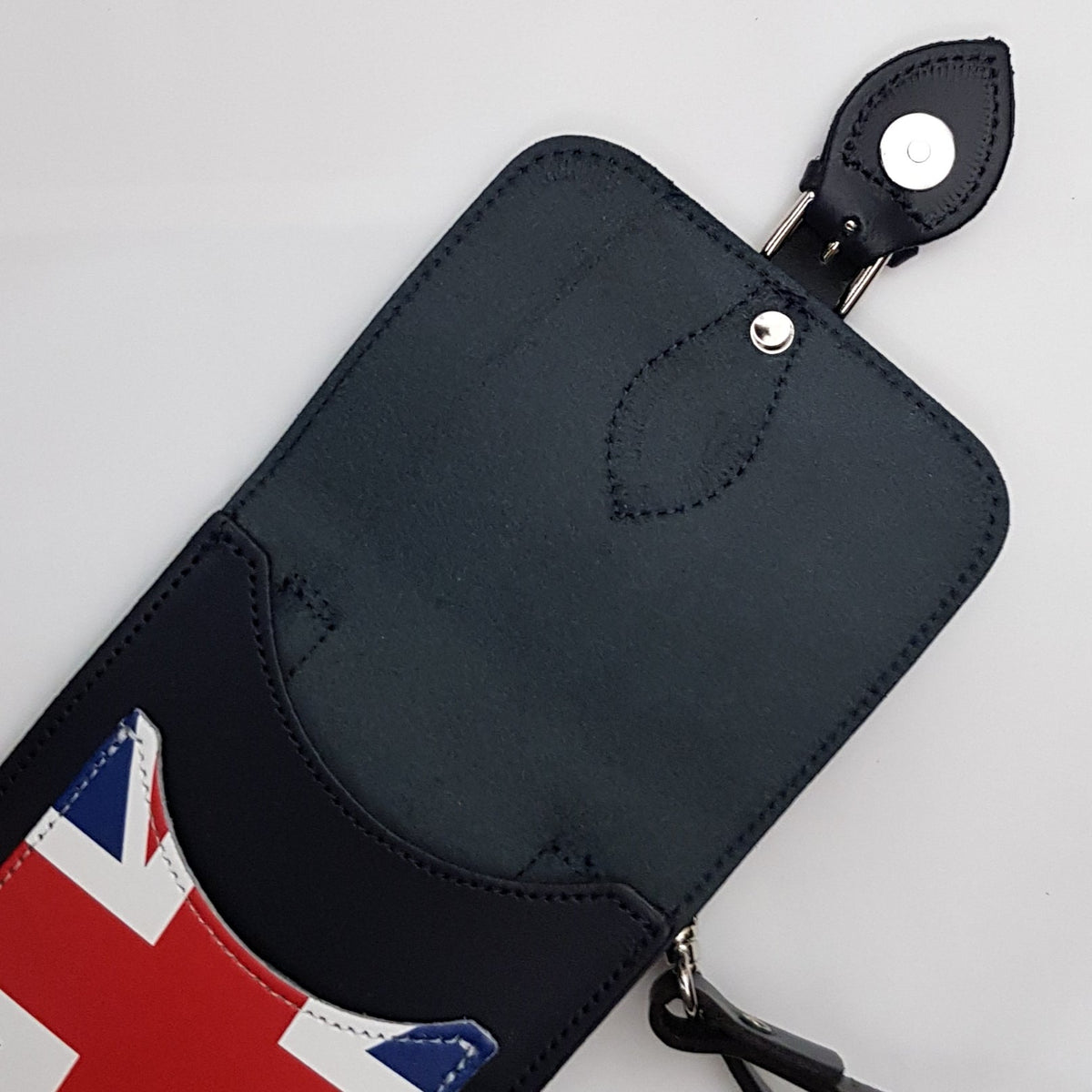 Handmade Leather Mobile Phone Pouch Plus - Union Jack - Navy Blue - Bascora