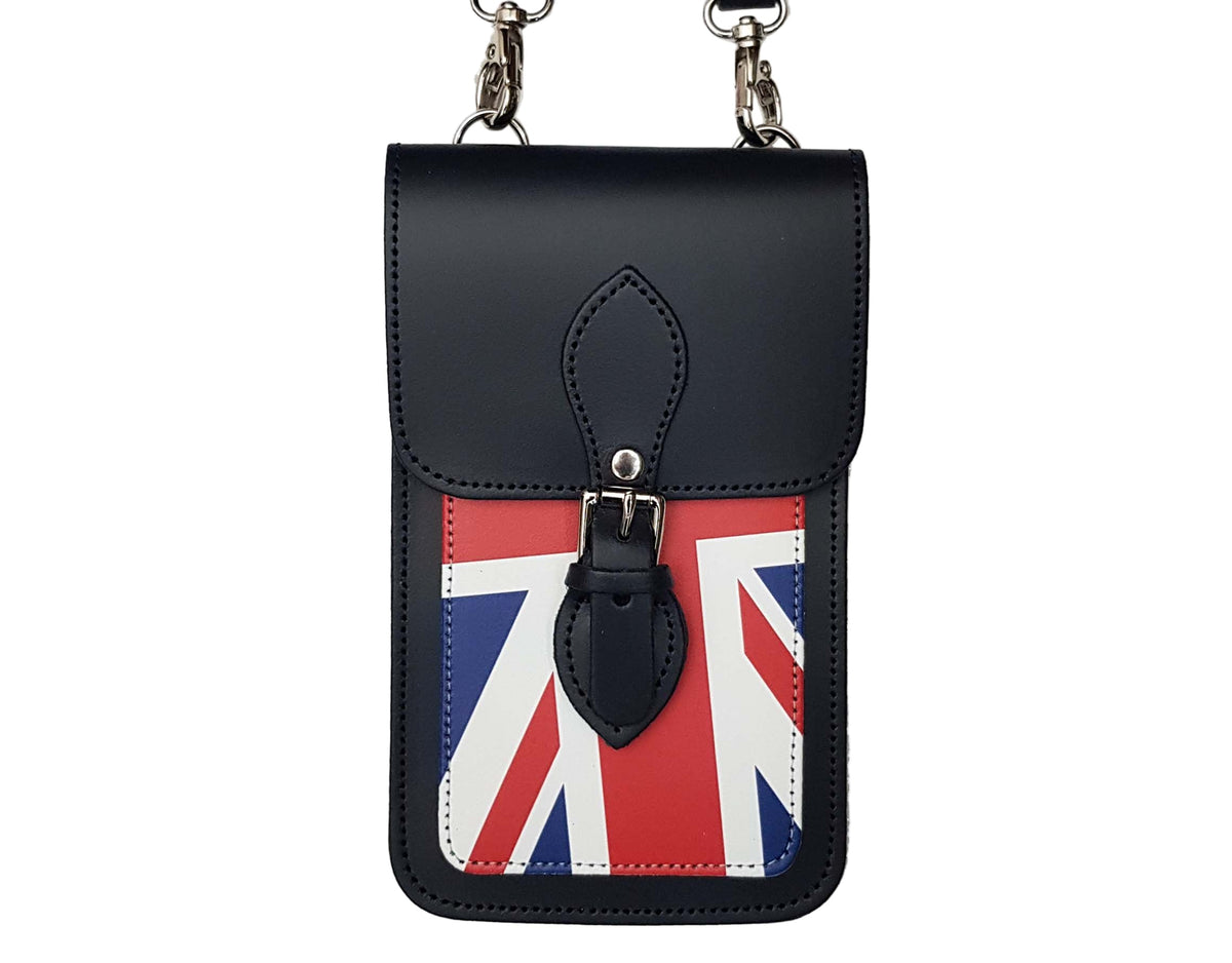 Handmade Leather Mobile Phone Pouch Plus - Union Jack - Navy Blue - Bascora
