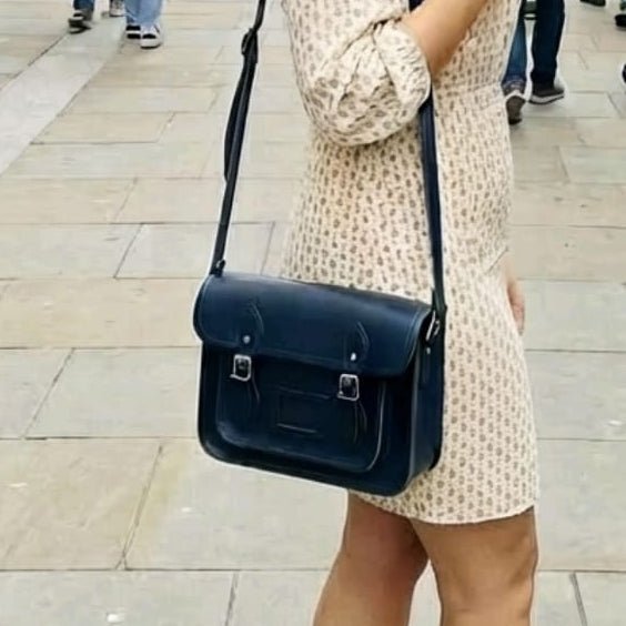 Handmade Leather Satchel - Navy Blue - Bascora