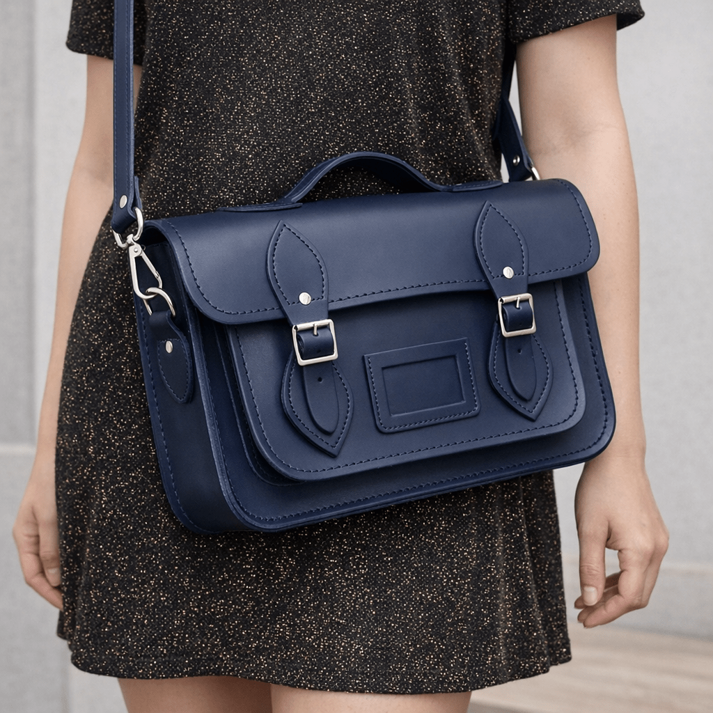 Handmade Leather Satchel - Navy Blue - Bascora