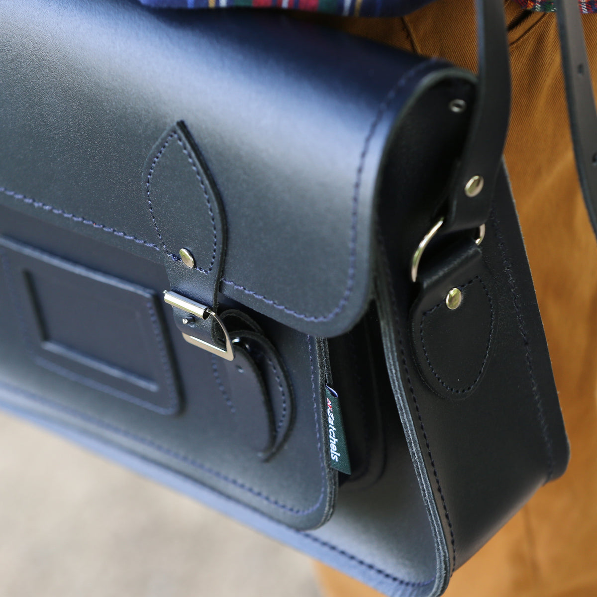 Handmade Leather Satchel - Navy Blue - Bascora