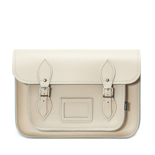 Handmade Leather Satchel - Pastel Cream - Bascora