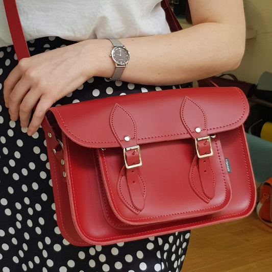 Handmade Leather Satchel - Red - Bascora