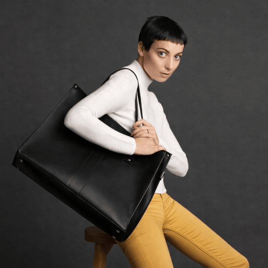Handmade Leather Shopper - Black - Bascora
