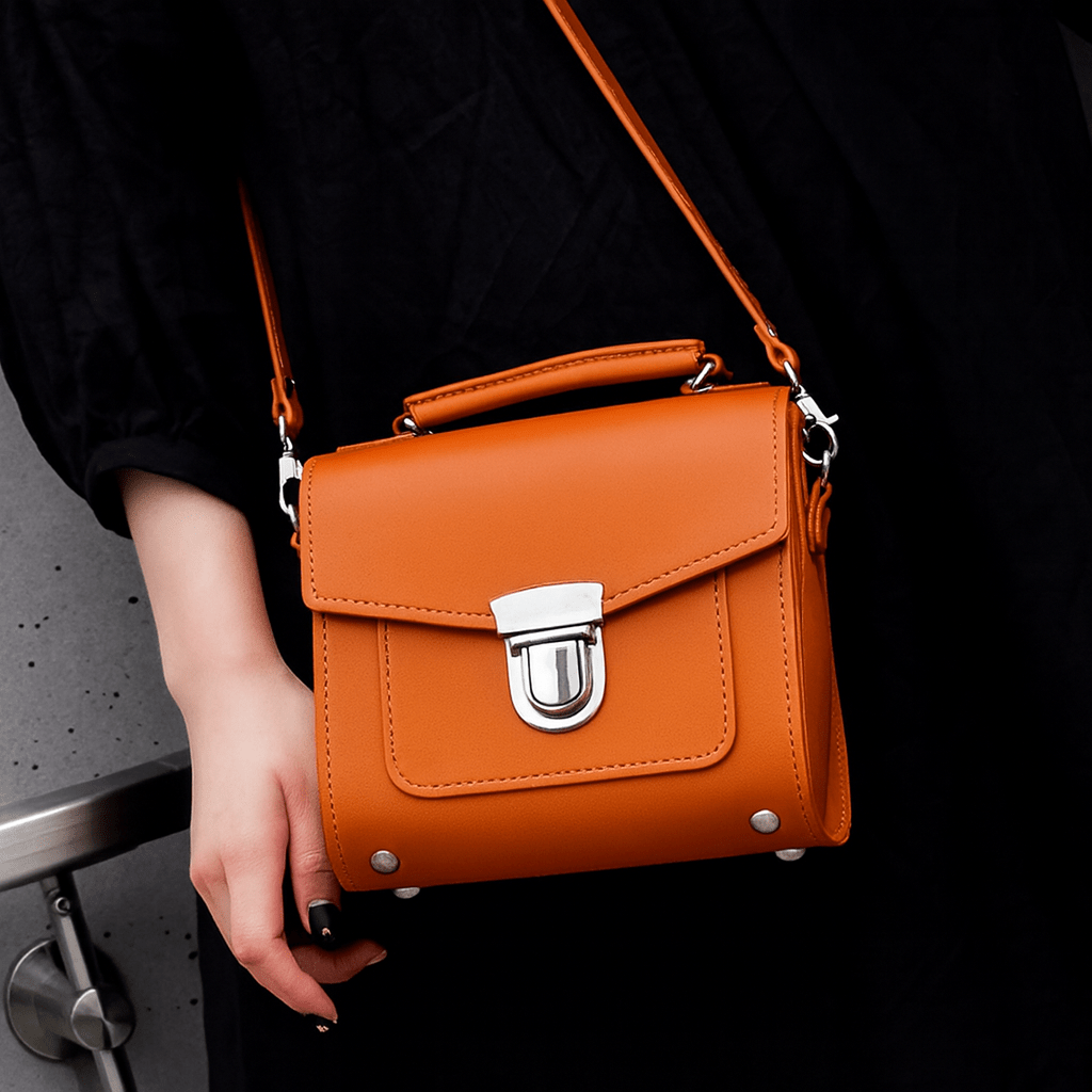 Handmade Leather Sugarcube Handbag – Orange - Bascora