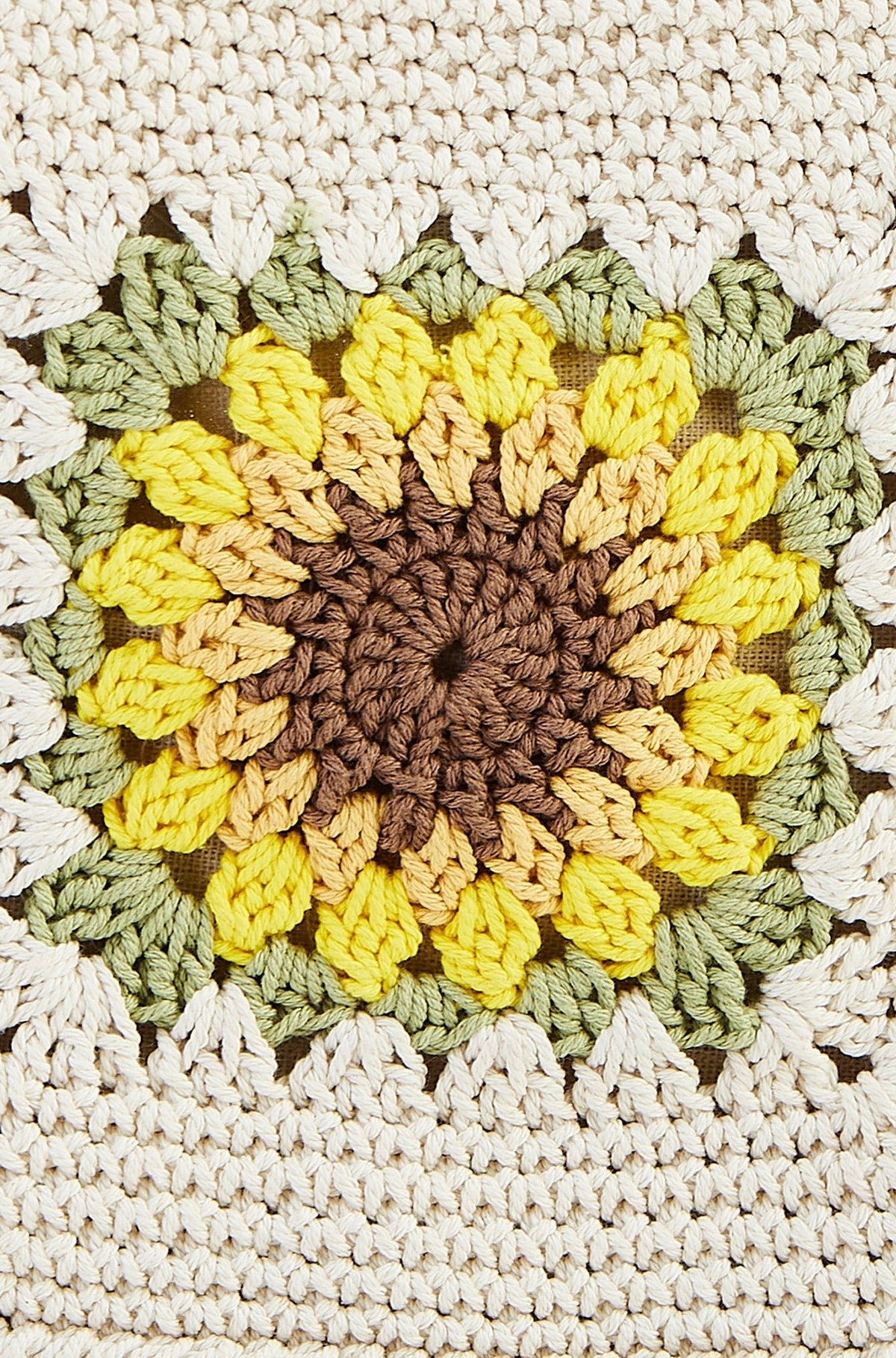 Handmade White Sunflower Crochet Bag - Bascora