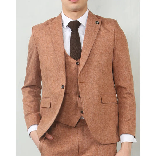 Men's Camel 3 Piece Tailored Fit Wedding Suit