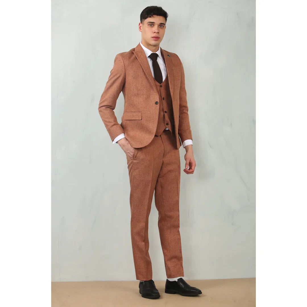 Men's Camel 3 Piece Tailored Fit Wedding Suit