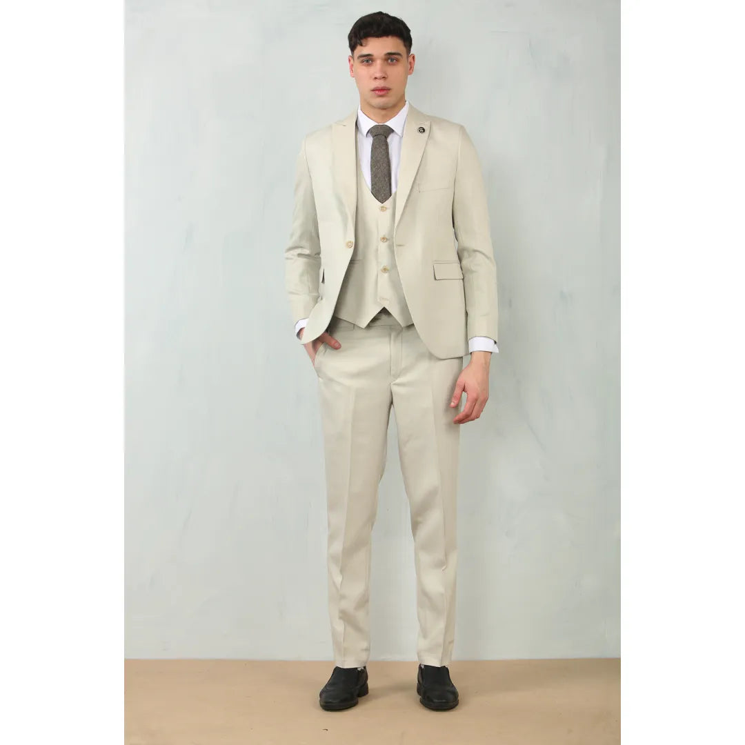 Men's Cream Tailored Fit Wedding 3 Piece Suit