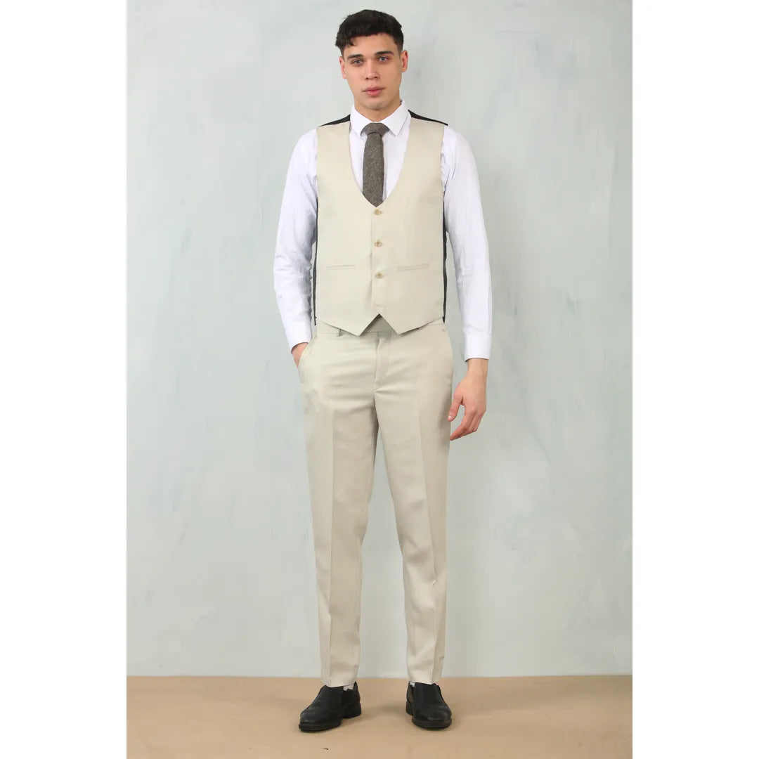 Men's Cream Tailored Fit Wedding 3 Piece Suit