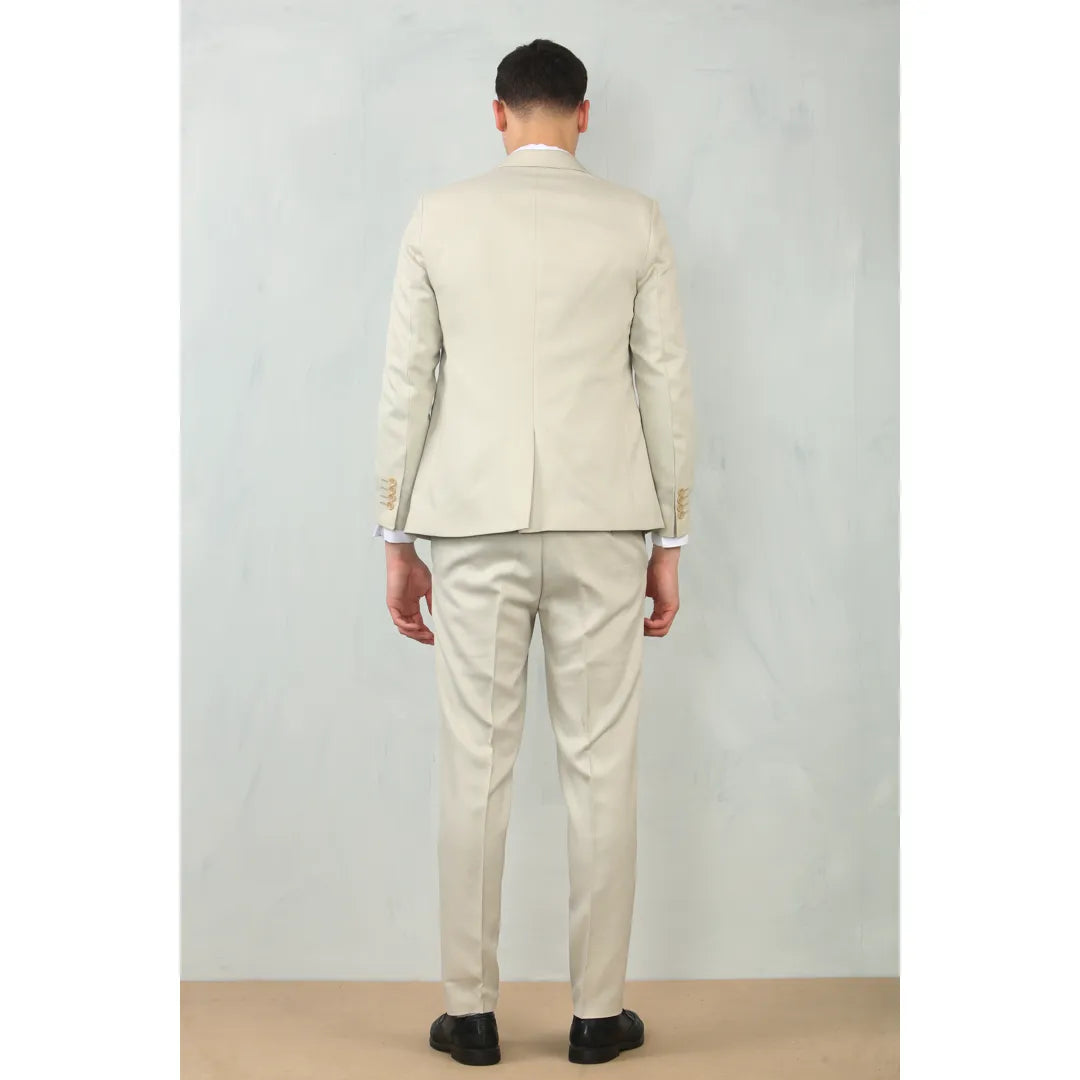 Men's Cream Tailored Fit Wedding 3 Piece Suit
