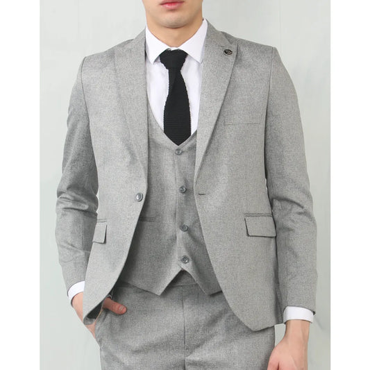 Men's Grey 3 Piece Tailored Fit Wedding Suit