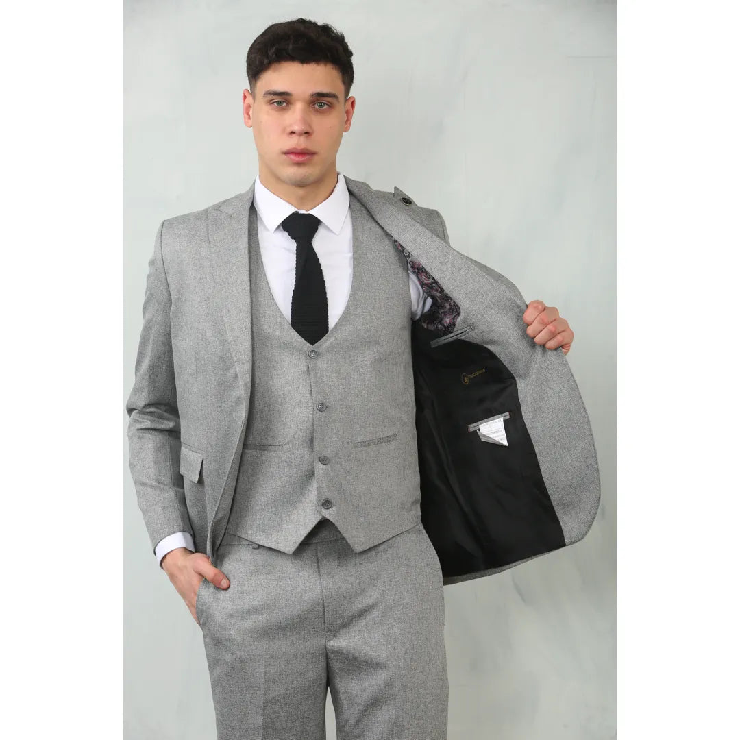 Men's Grey 3 Piece Tailored Fit Wedding Suit