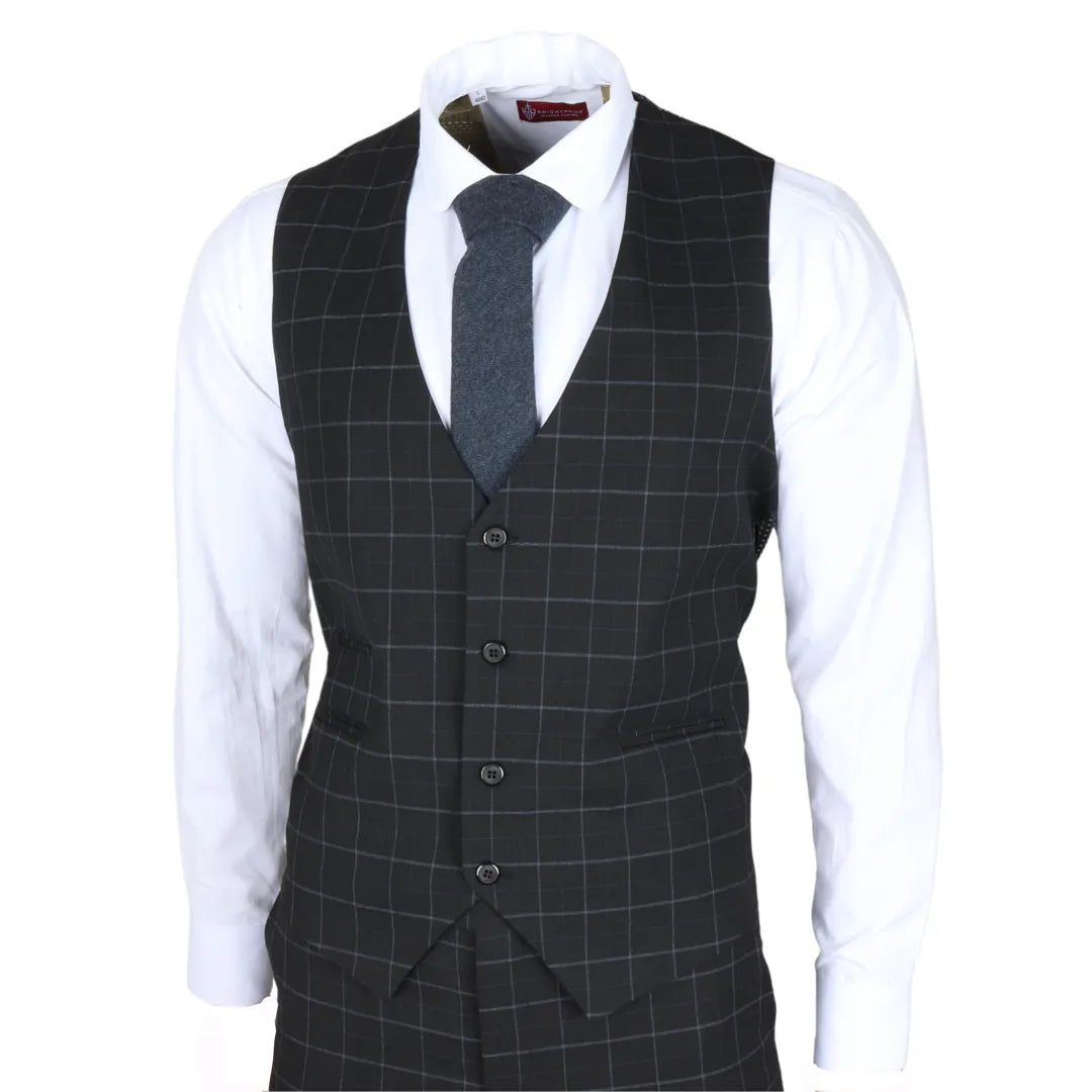 Men's Black Checked Tailored Fit 3 Piece Suit