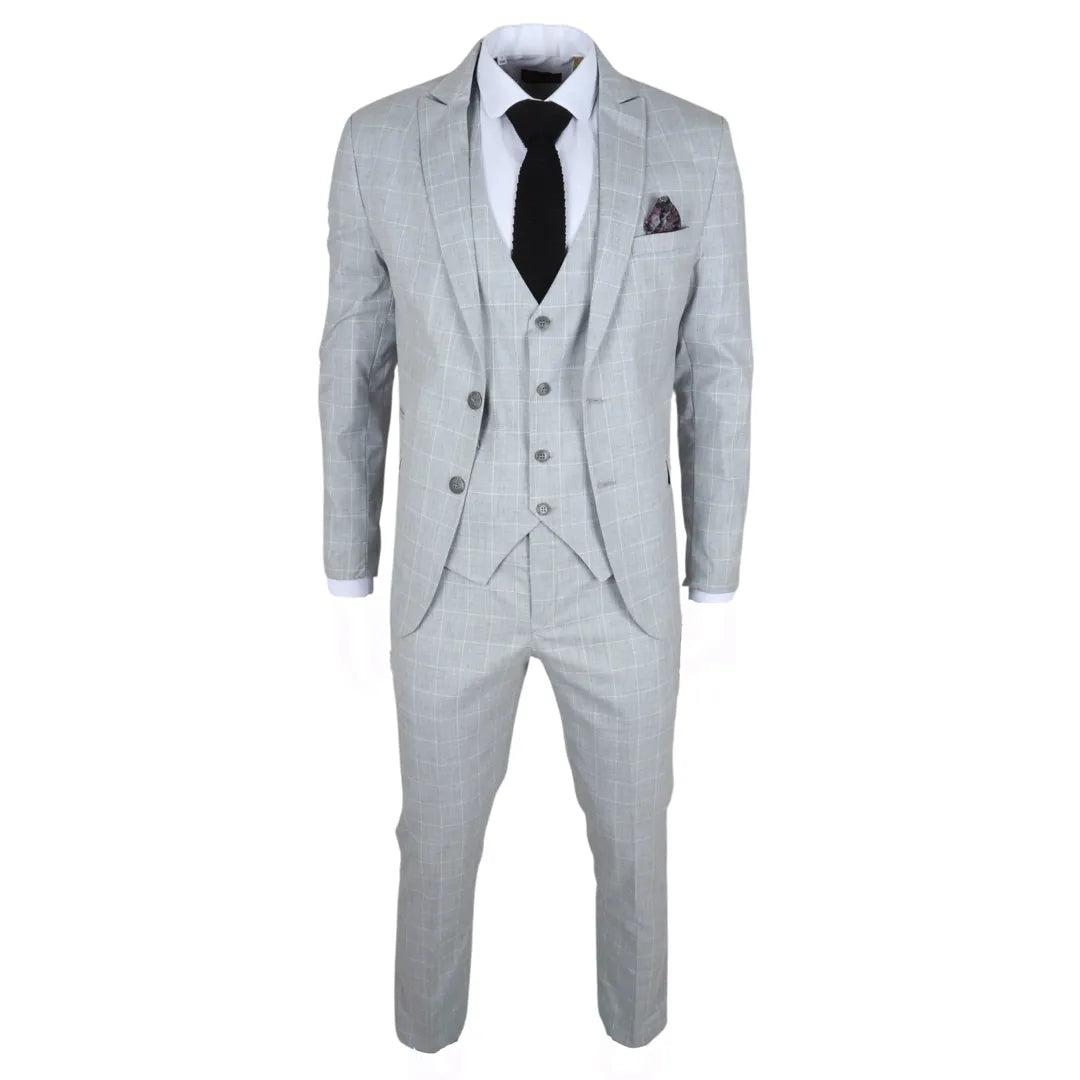 Men's Grey Checked Tailored Fit 3 Piece Suit