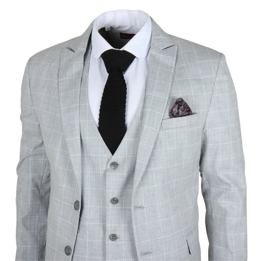 Men's Grey Checked Tailored Fit 3 Piece Suit