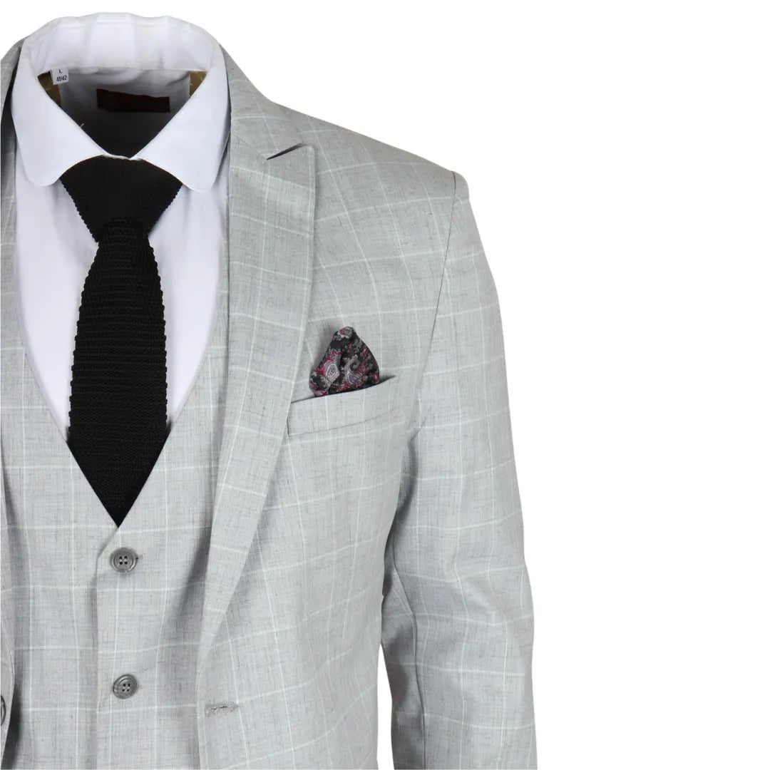 Men's Grey Checked Tailored Fit 3 Piece Suit