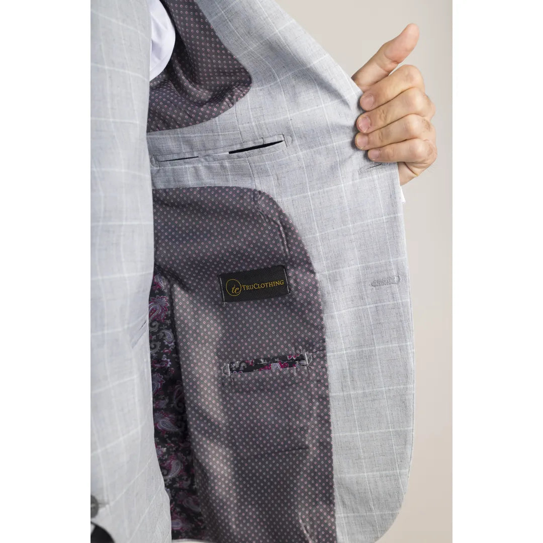 Men's Grey Checked Tailored Fit 3 Piece Suit