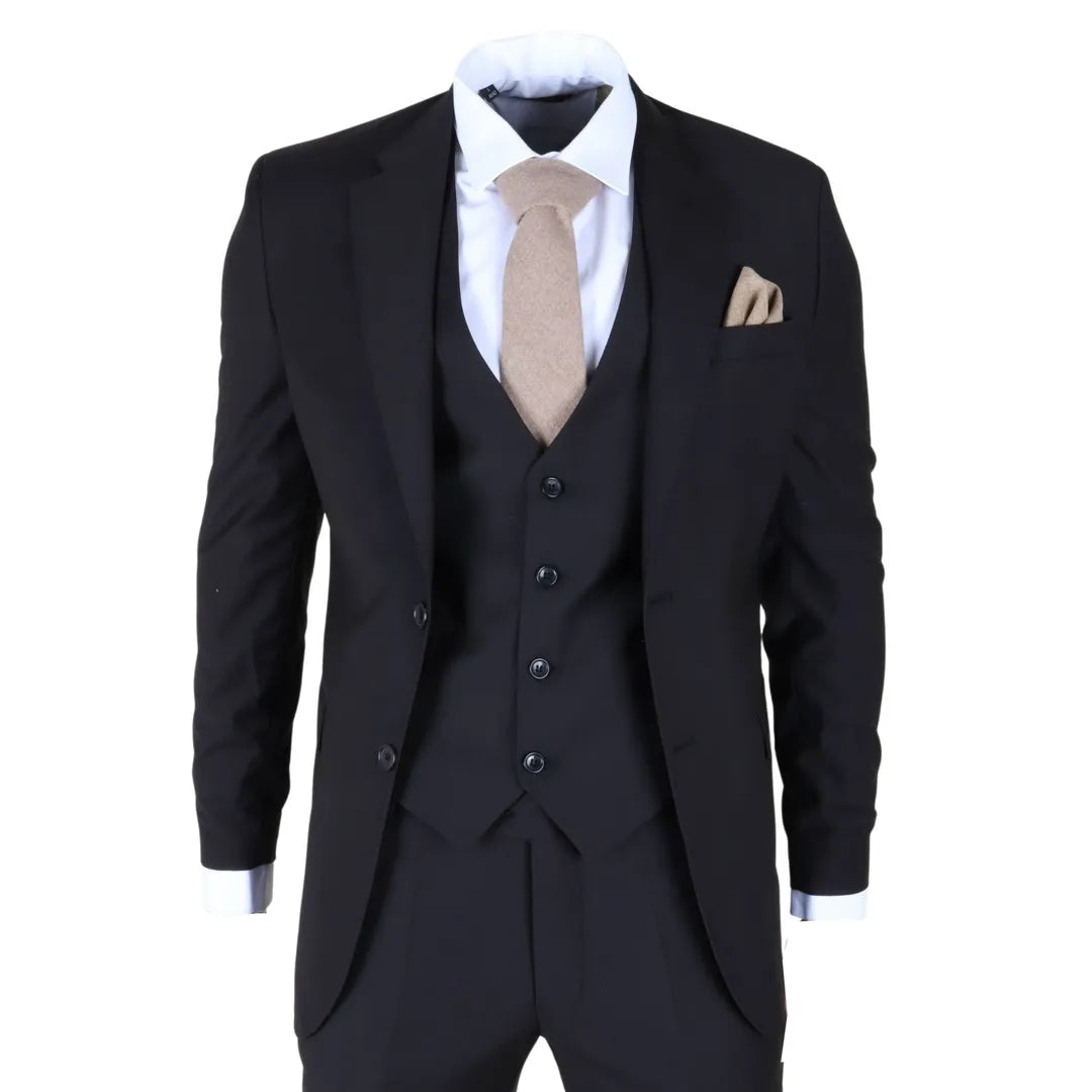 Men's Black 3 Piece Stitch Lapel Formal Suit