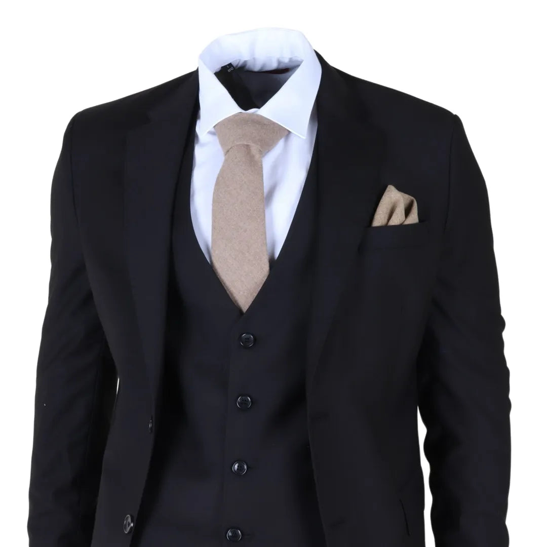 Men's Black 3 Piece Stitch Lapel Formal Suit