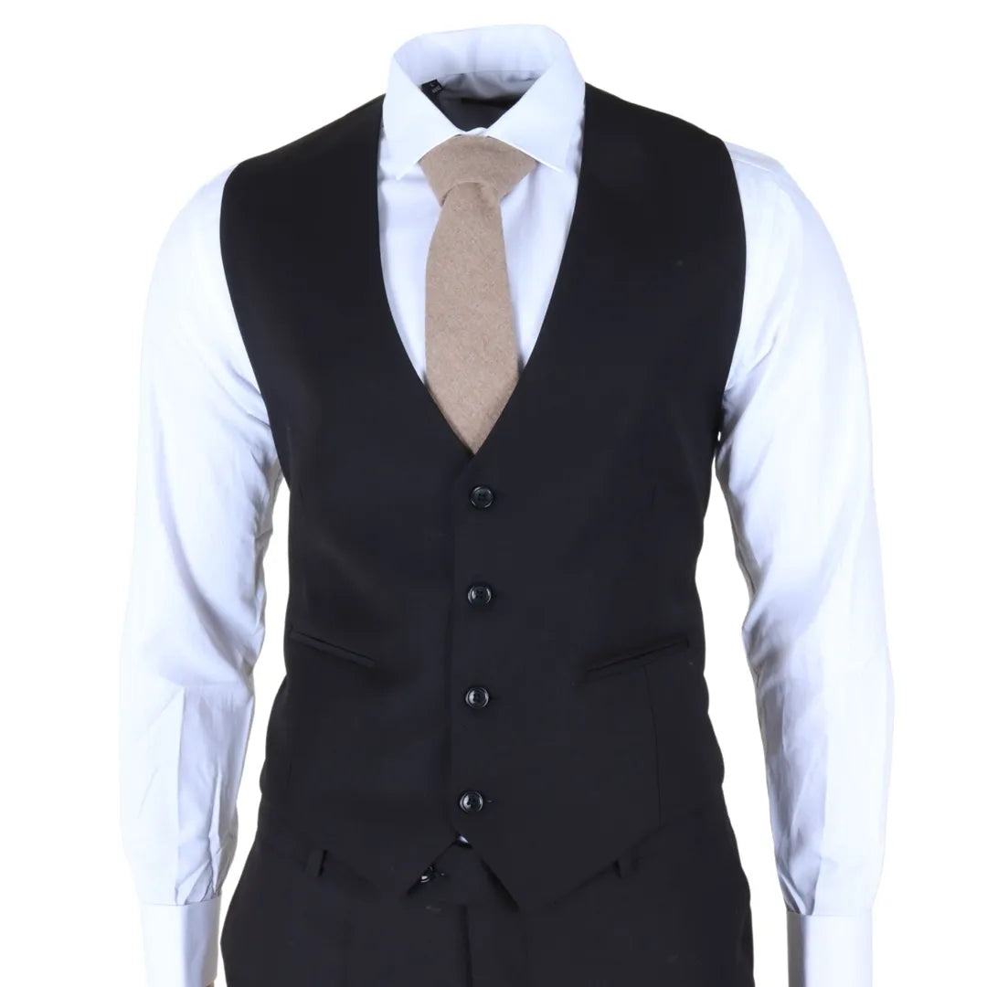 Men's Black 3 Piece Stitch Lapel Formal Suit