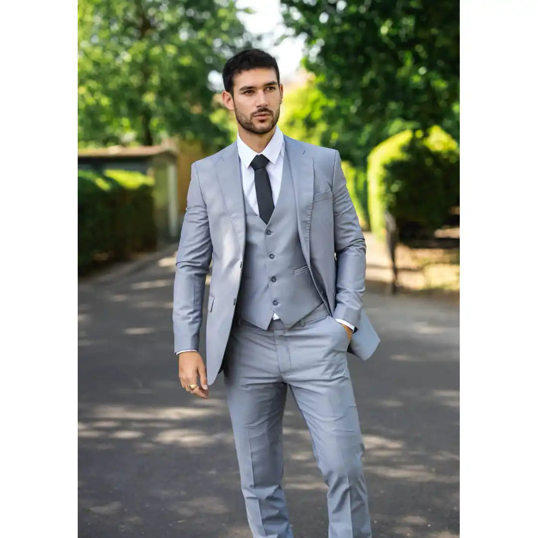 Men's Grey 3 Piece Stitch Lapel Formal Suit