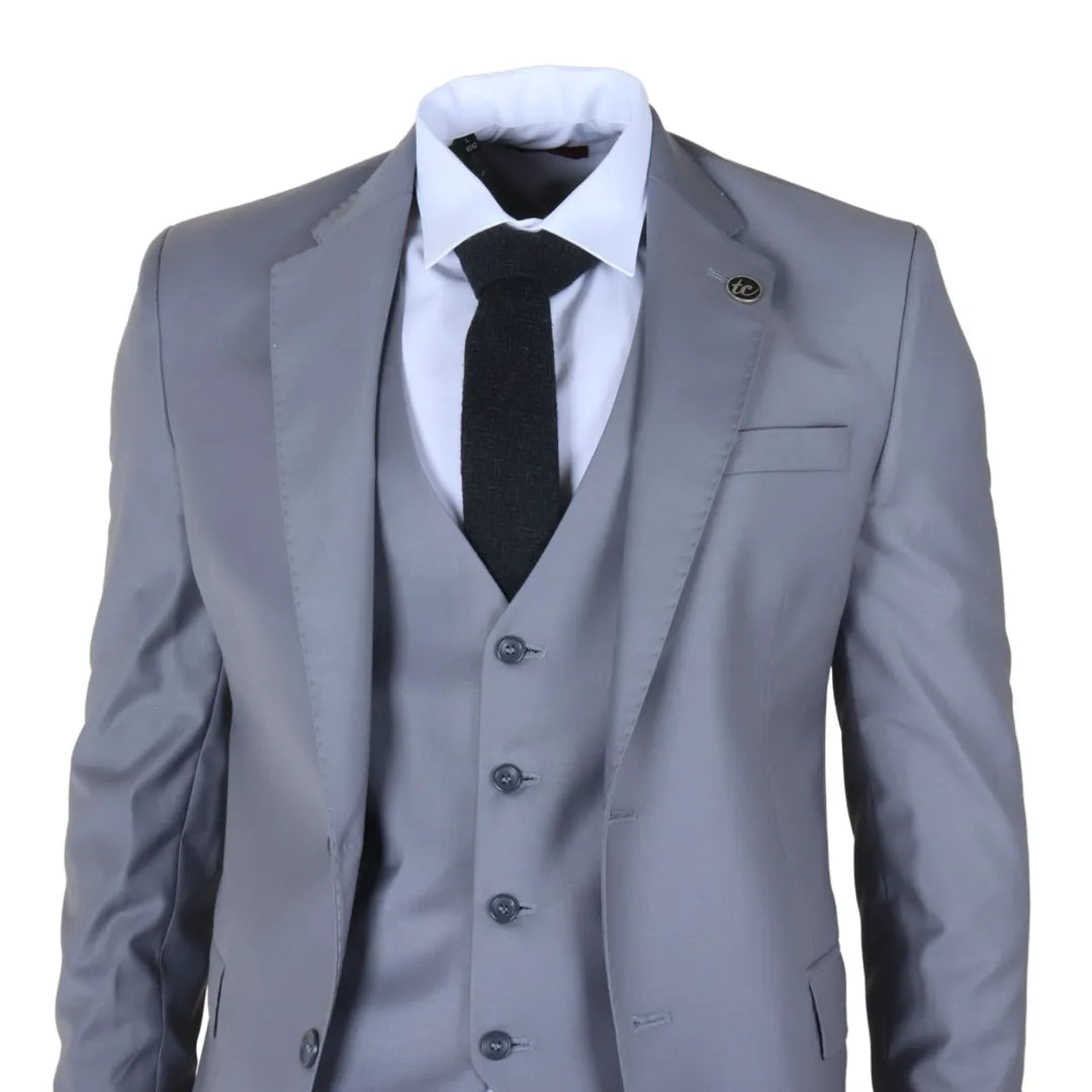 Men's Grey 3 Piece Stitch Lapel Formal Suit