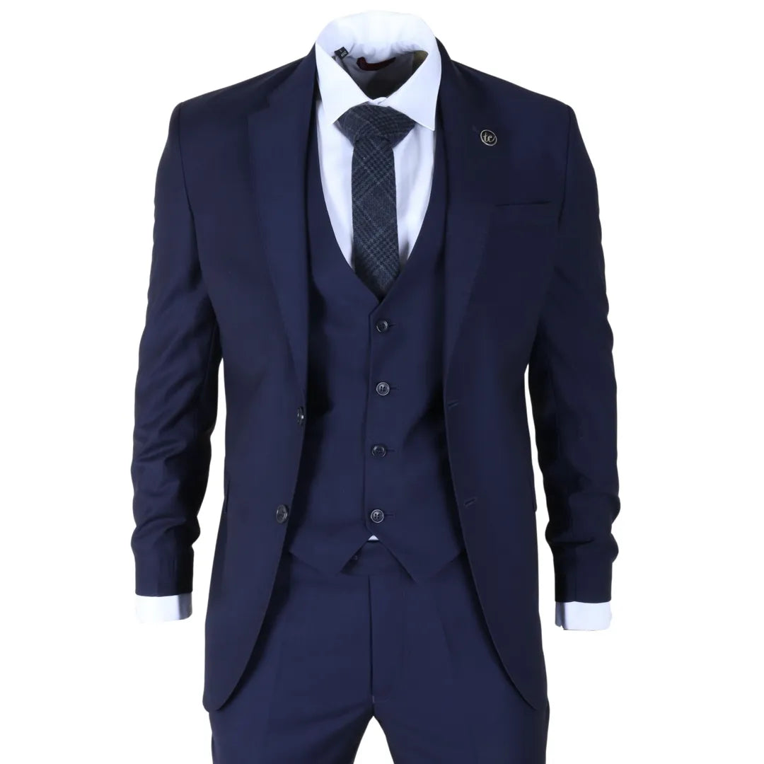 Men's Navy 3 Piece Stitch Lapel Formal Suit