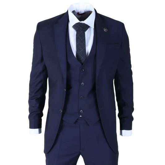 Men's Navy 3 Piece Stitch Lapel Formal Suit