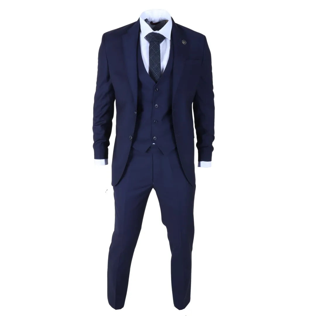 Men's Navy 3 Piece Stitch Lapel Formal Suit