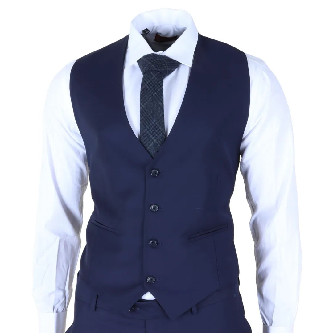 Men's Navy 3 Piece Stitch Lapel Formal Suit