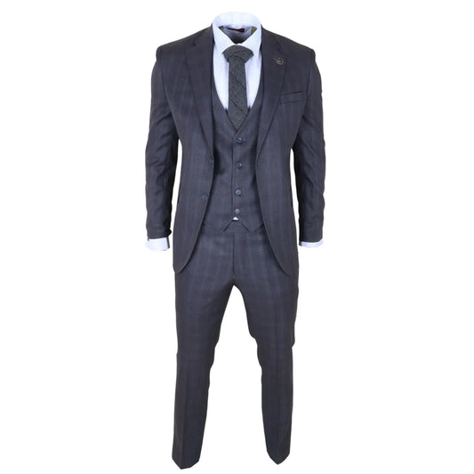 Men's Charcoal 3 Piece Prince of Wales Check Suit