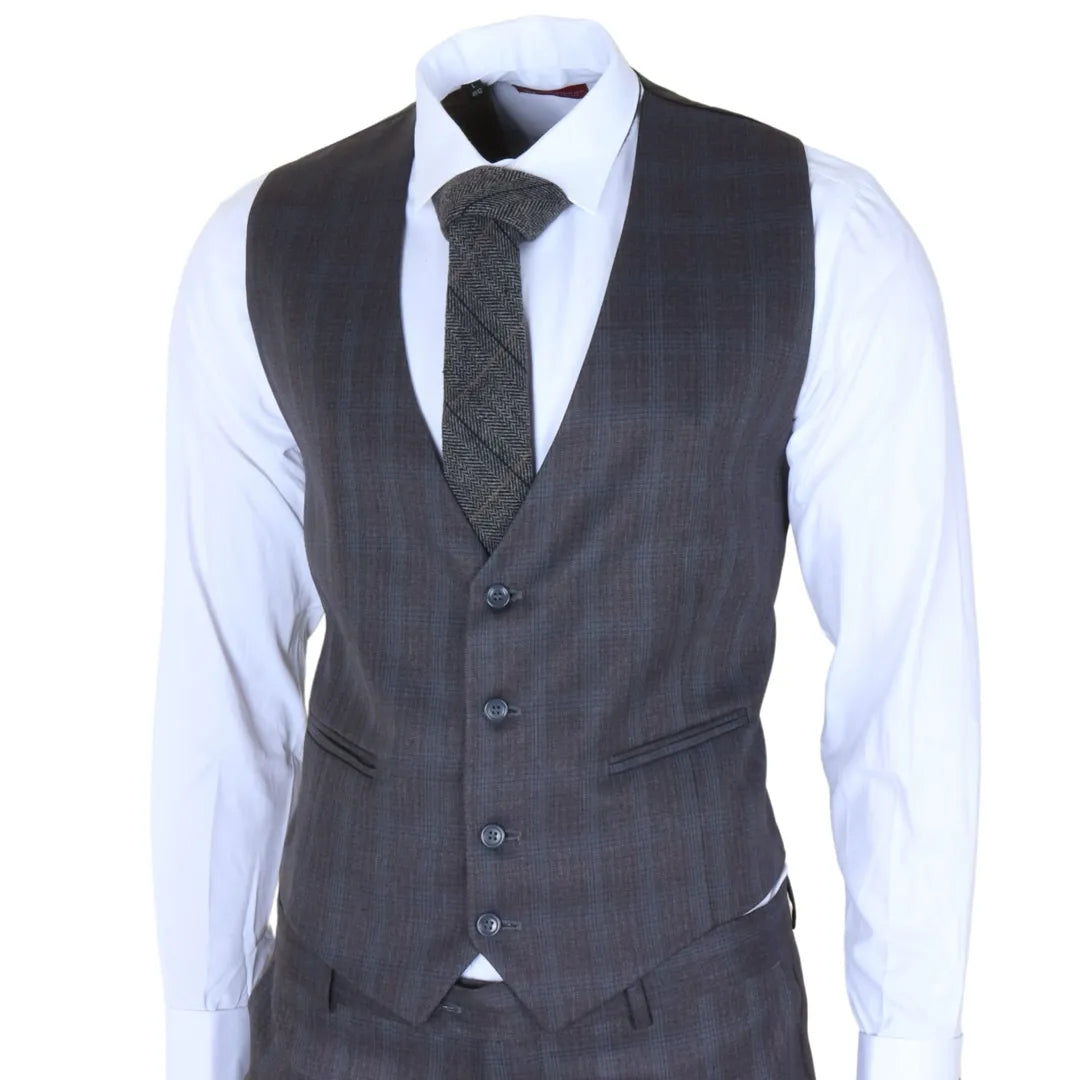 Men's Charcoal 3 Piece Prince of Wales Check Suit
