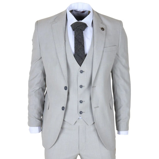 Men's Grey 3 Piece Prince of Wales Check Suit