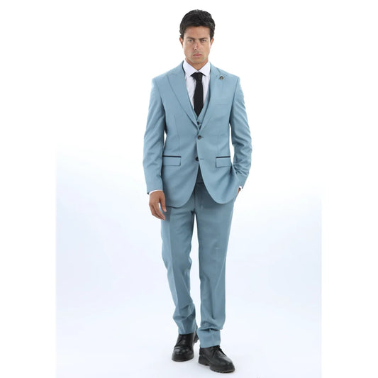 Men's Plain Turquoise Blue 3 Piece Suit