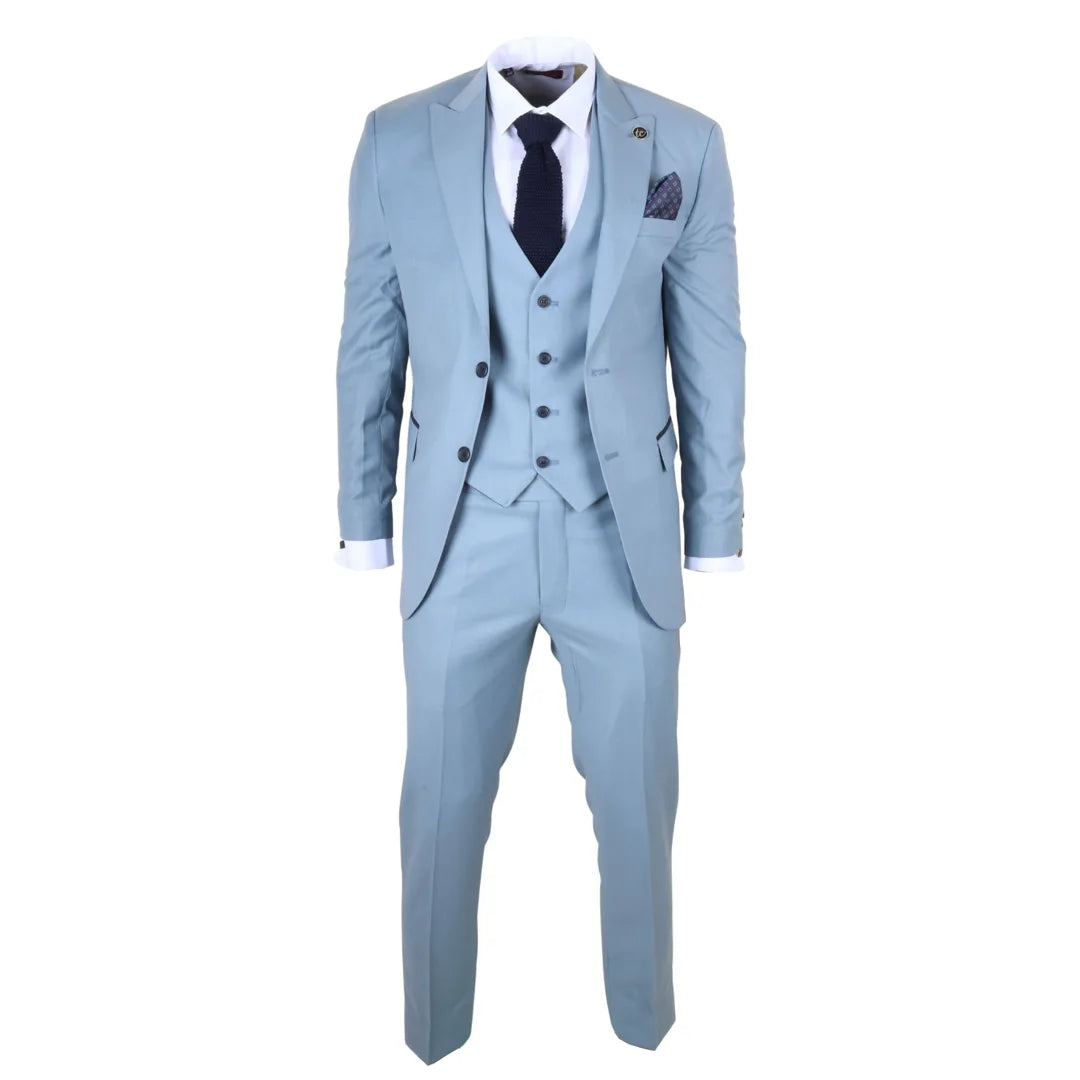 Men's Plain Turquoise Blue 3 Piece Suit