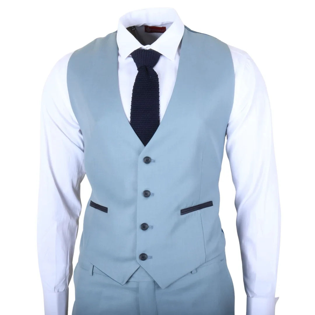 Men's Plain Turquoise Blue 3 Piece Suit