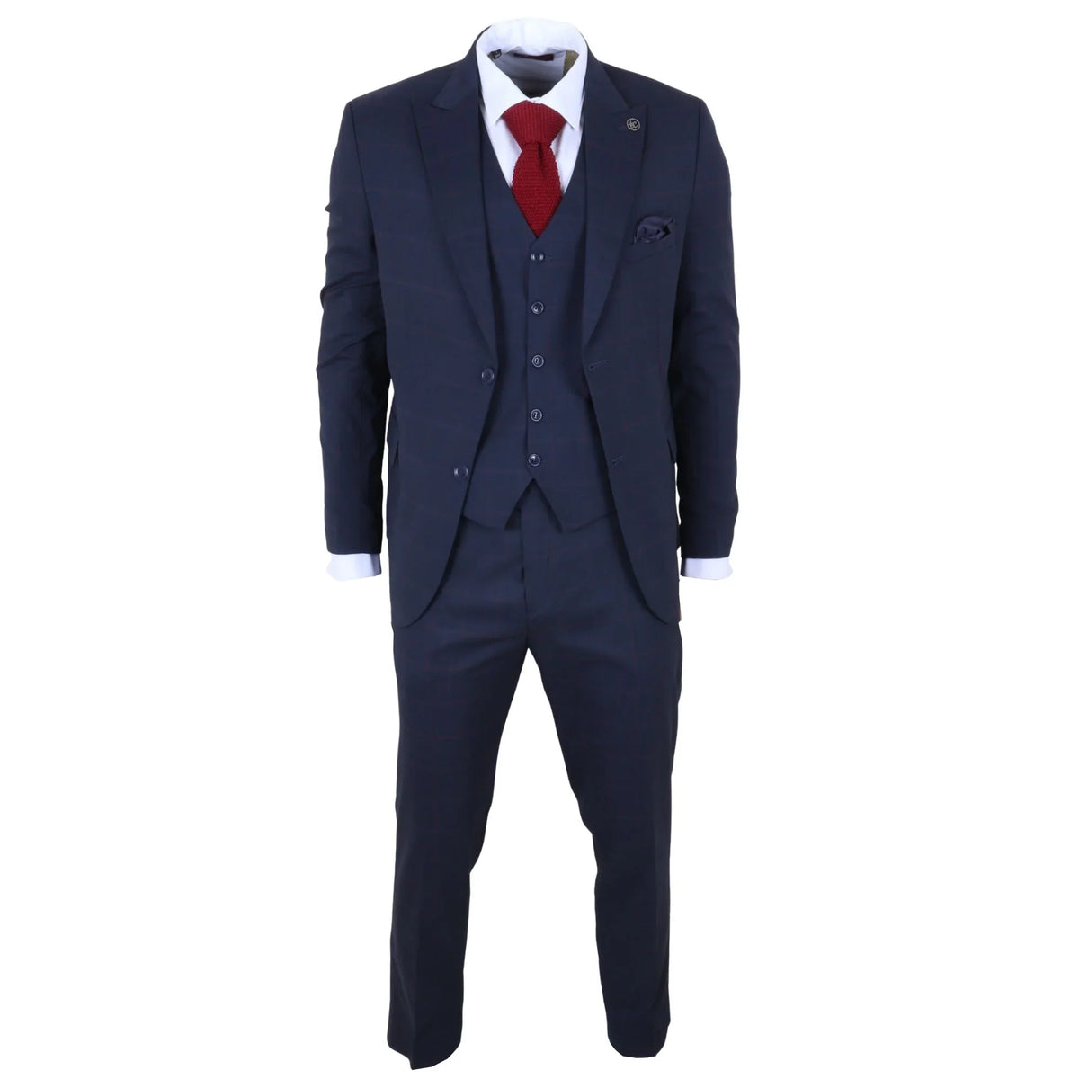 Men's Navy Blue Check Tailored Fit 3 Piece Suit by TruClothing