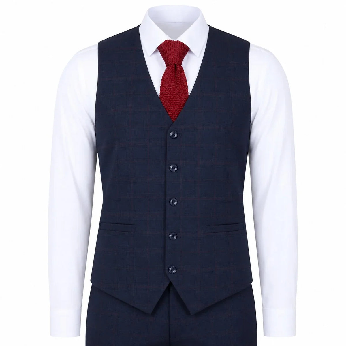 Men's Navy Blue Check Tailored Fit 3 Piece Suit by TruClothing
