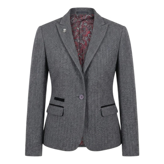 Women's Grey Tweed Herringbone Blazer & Waistcoat Set by TruClothing