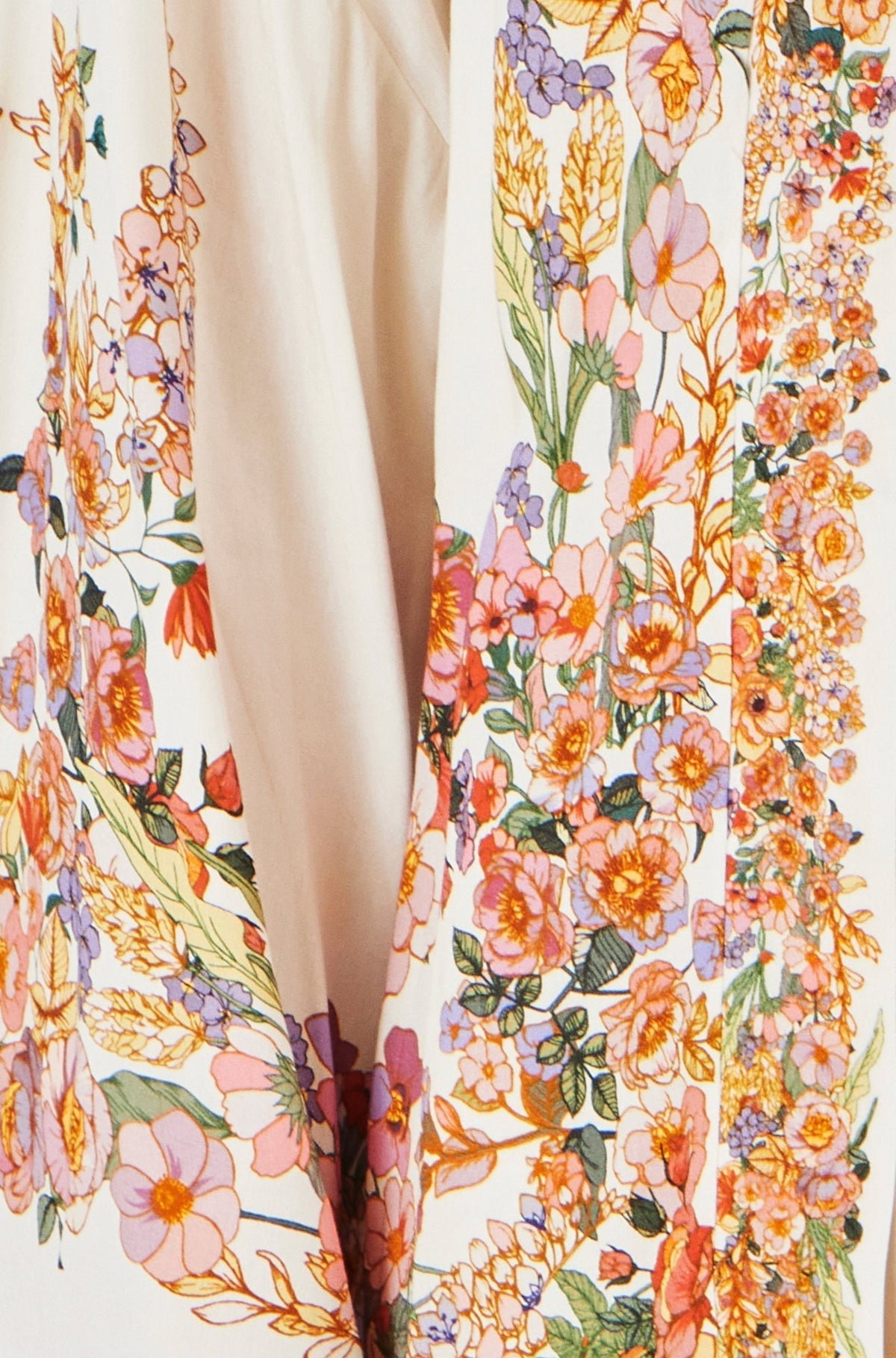 Ivory Viscose Floral Border Kimono With Tie Belt - Bascora