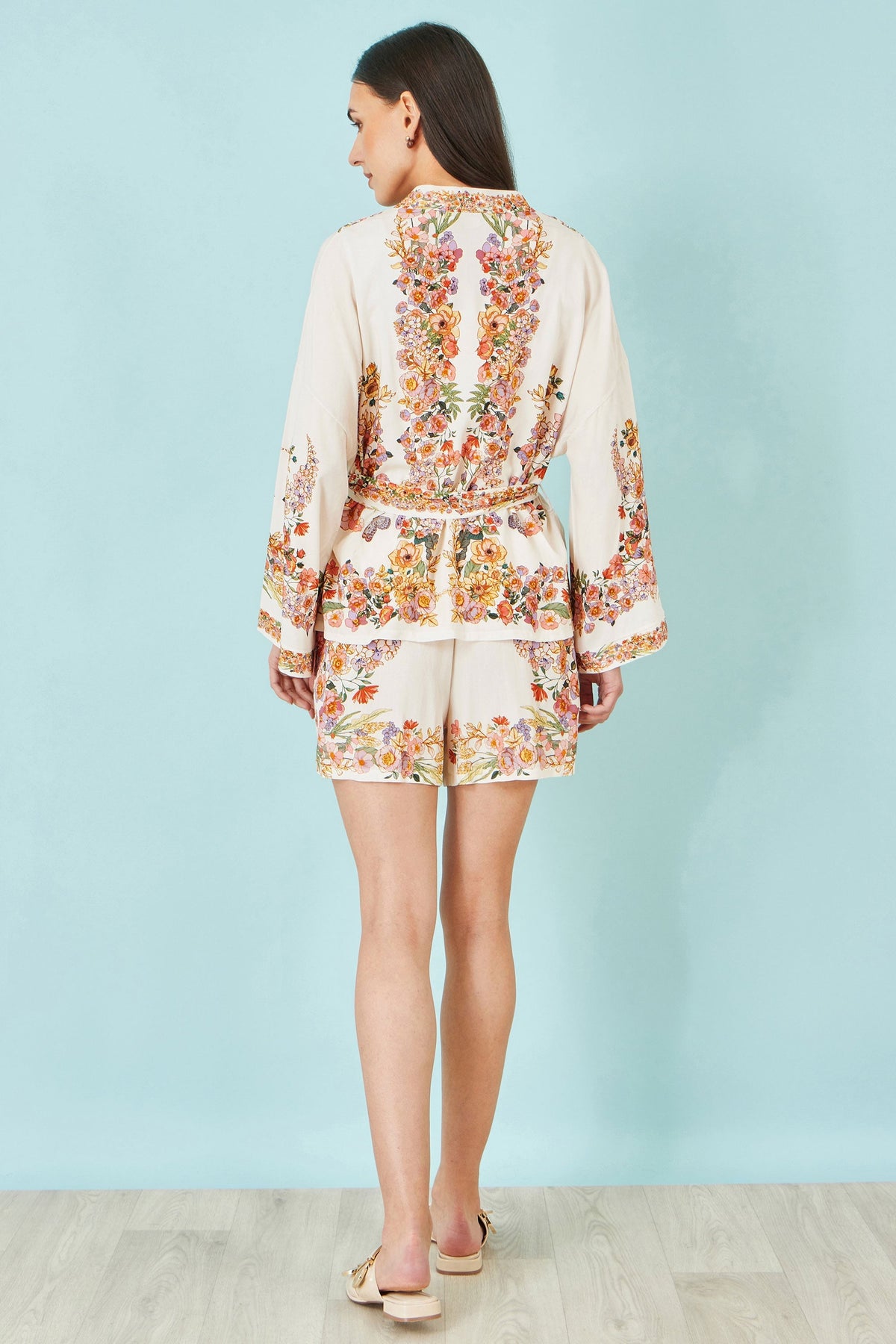 Ivory Viscose Floral Border Shorts - Bascora
